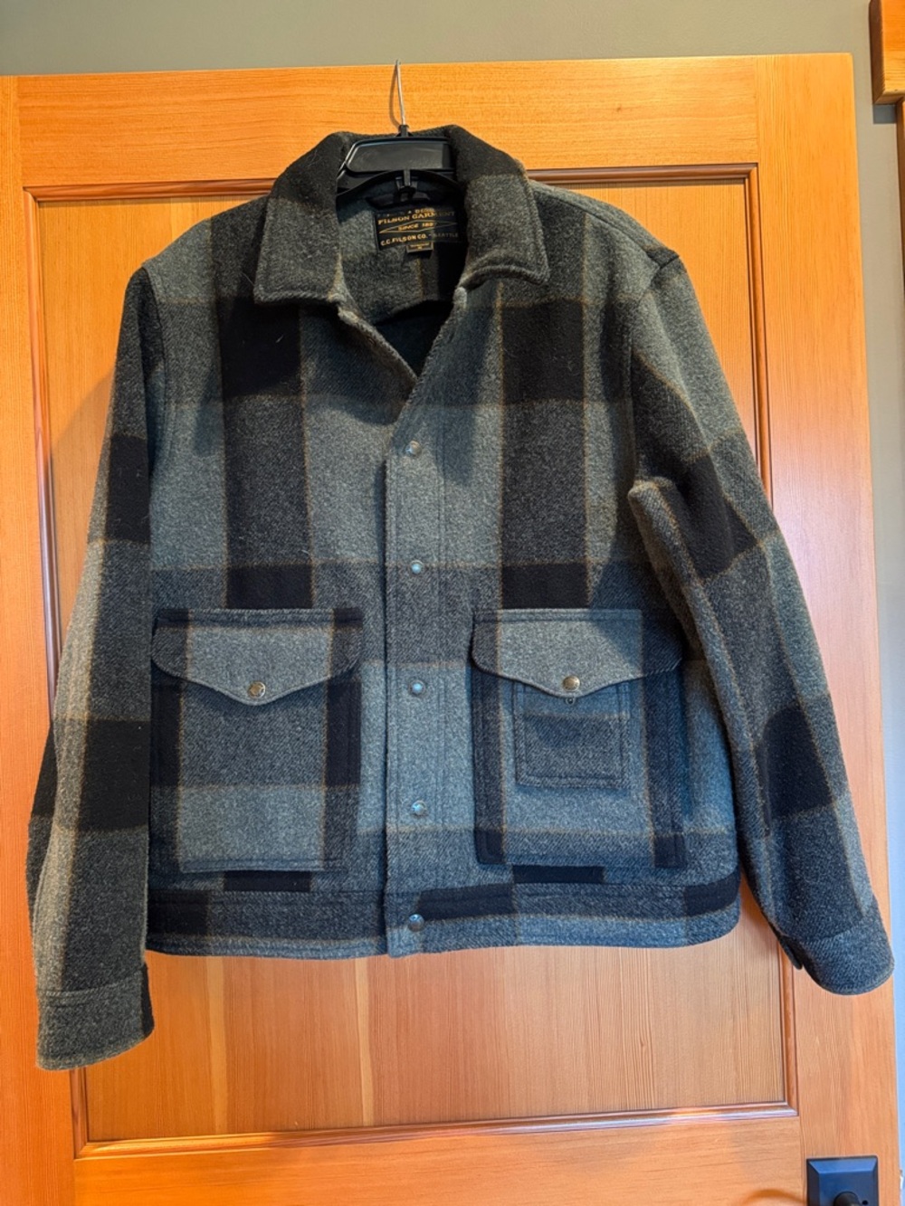 Filson Mackinaw Gray and Black Plaid Wool Field Jacket